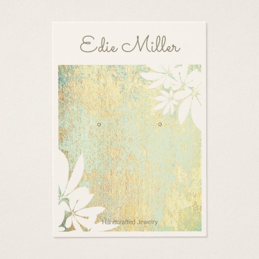 Modern Gold Green Abstract Floral Script Font Visitekaartje (Voorkant)