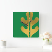 Modern Gold Green Abstract Leaf Pattern Vierkante Klok (Huis)