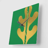 Modern Gold Green Abstract Leaf Pattern Vierkante Klok (Hoek)