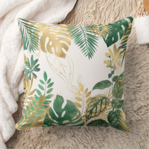 Modern Gold Green Tropical Leaves Kussen