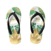 Modern Gold Green Tropical Leaves Monogram Kinder Teenslippers (Voetbed)