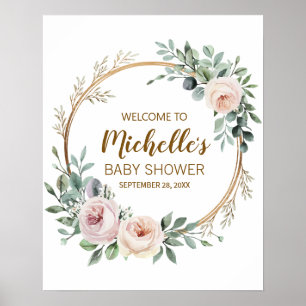Modern Gold Greenery meisje baby shower welkomstbo Poster