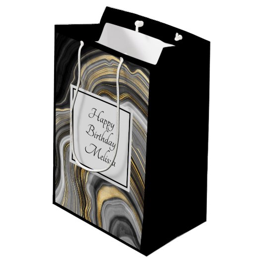 Modern Gold & Grey Agate Geode Gemstone Birthday Medium Cadeauzakje (Achterkant Gekanteld)