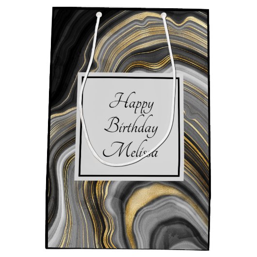 Modern Gold & Grey Agate Geode Gemstone Birthday Medium Cadeauzakje (Achterkant)