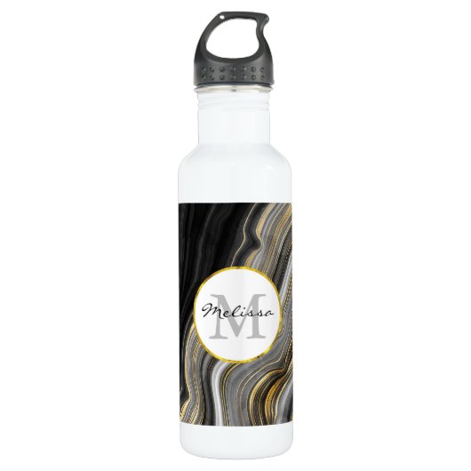 Modern Gold & Grey Agate Geode Gemstone Waterfles (Voorkant)