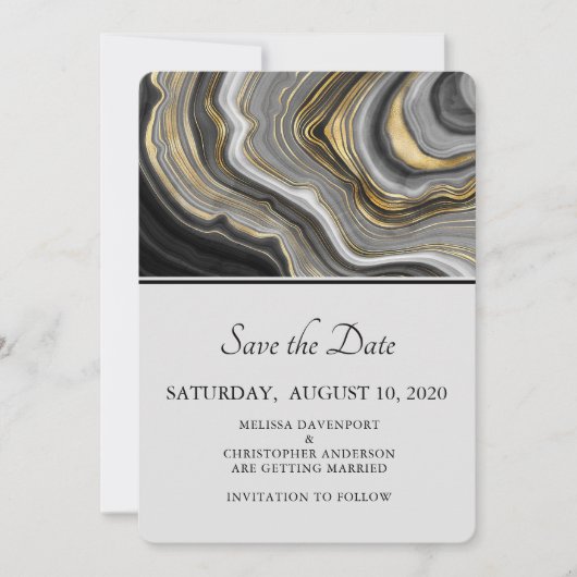 Modern Gold & Grey Agate Geode Gemstone Wedding Save The Date (Voorkant)