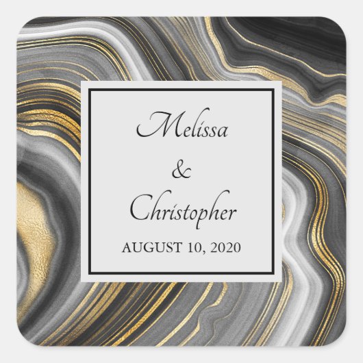 Modern Gold & Grey Agate Geode Gemstone Wedding Vierkante Sticker (Voorkant)