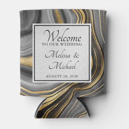 Modern Gold & Grey Agate Geode Wedding Blikjeskoeler (Voorkant)