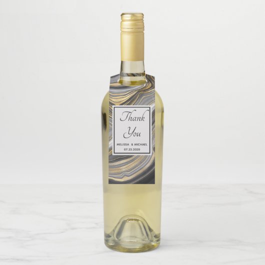 Modern Gold & Grey Agate Geode Wedding Flessenhanger (Op fles)