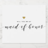 Modern Gold Heart Maid of Honor Voorstel Sparkling Wijnetiket (Enkel label)