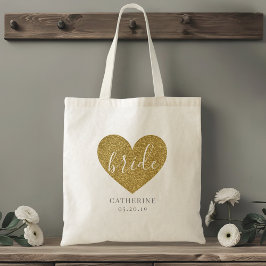 Modern Gold Heart persoonlijke bride Tote Bag