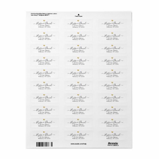 Modern Gold Heart Script Aangepaste naam Etiket (Full Sheet)