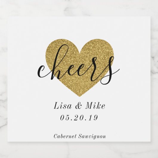 Modern Gold Heart Wedding Vrijgezellenfeest Sparkling Wijnetiket (Enkel label)