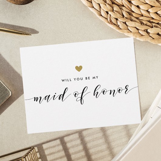 Modern Gold Hearts Be My Maid of Honor Uitnodiging Briefkaart