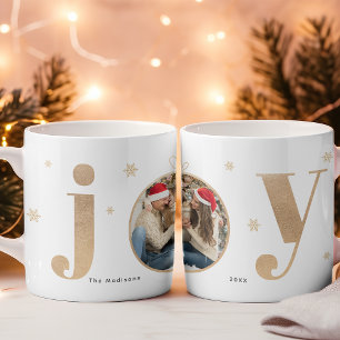 Modern Gold "Joy" Ornament Kerstfoto Koffiemok
