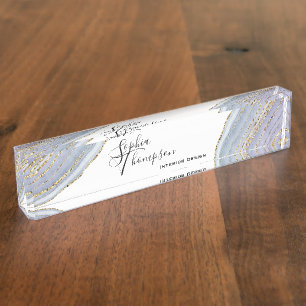Modern Gold Lavender Geode Agate Desk Naambordje