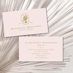Modern Gold Leaf Minimal Botanical Cream Pink Visitekaartje