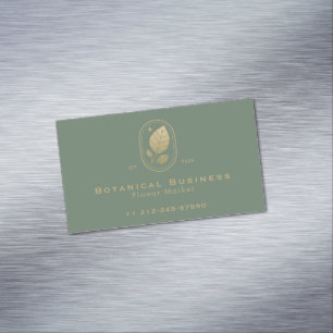 Modern Gold Leaf Minimal Botanisch Groen Magnetisch Visitekaartje