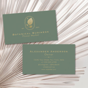 Modern Gold Leaf Minimal Botanisch Groen Visitekaartje