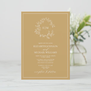Modern Gold Leafy Crest Monogram Foto Weddenschap Kaart