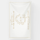 Modern Gold Leafy Crest Monogram Weddenschap Spandoek (Verticaal)