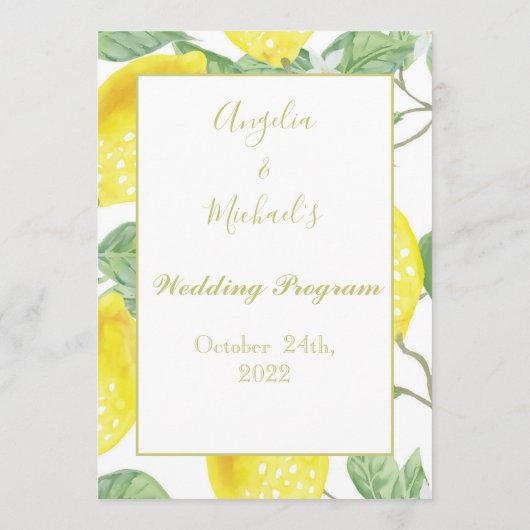 Modern Gold Lemon Wedding Programma (Achterkant)