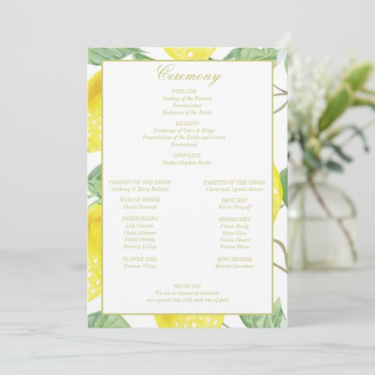 Modern Gold Lemon Wedding Programma (Staand voorkant)
