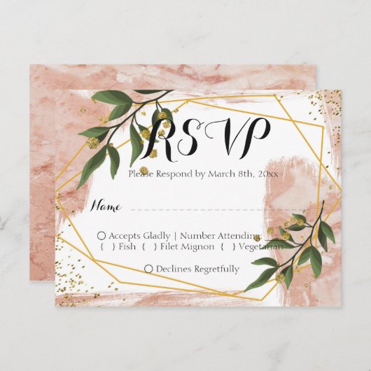 Modern Gold Lijst Ivory Green Floral RSVP Briefkaart (Voorkant / Achterkant)
