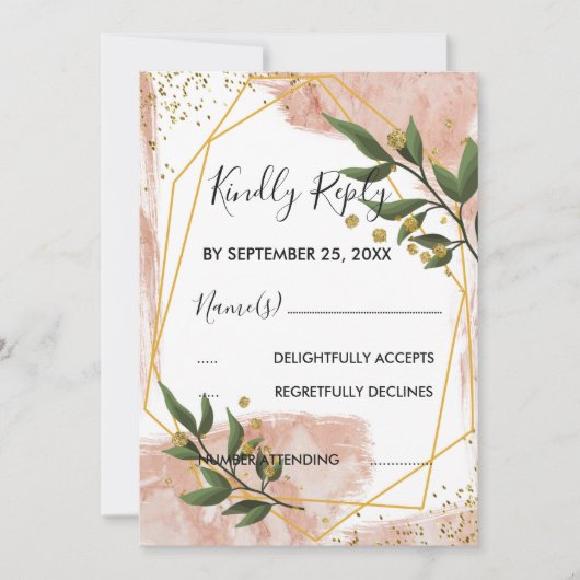 Modern Gold Lijst Ivory Green Floral RSVP Kaart (Voorkant)