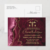 Modern Gold Maroon RN Graduation Party Invitation Briefkaart (Voorkant / Achterkant)