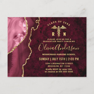 Modern Gold Maroon RN Graduation Party Invitation Briefkaart