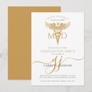 Modern Gold MD Doctor Graduation Party Kaart