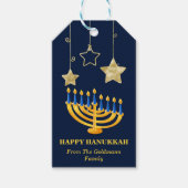 Modern Gold Menorah en Star Happy Hanukkah Cadeaulabel (Voorkant)