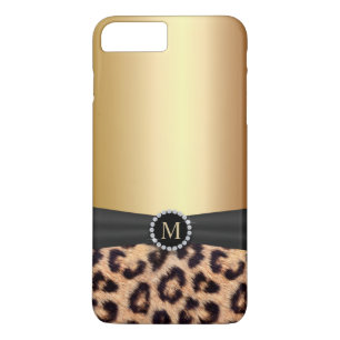 Modern Gold Monogram Leopard iPhone 8 Plus / 7 Plus Hoesje