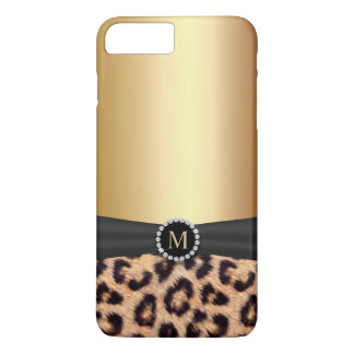 Modern Gold Monogram Leopard iPhone 8 Plus / 7 Plus Hoesje