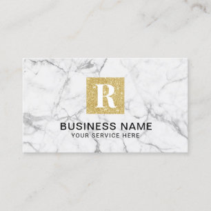 Modern Gold Monogram Logo Trendy White Marble Visitekaartje