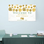 Modern Gold Monstera laat Baby shower welkom heten Spandoek (Beurs)