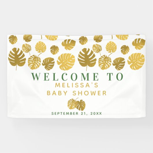Modern Gold Monstera laat Baby shower welkom heten Spandoek (Horizontaal)
