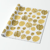 Modern Gold Monstera Tropical Leaves Pattern Cadeaupapier (Uitgerold)