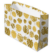 Modern Gold Monstera Tropical Leaves Pattern Groot Cadeauzakje (Achterkant Gekanteld)