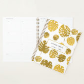 Modern Gold Monstera Tropical Leaves Pattern Planner (Display)