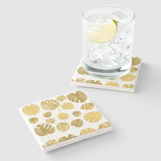 Modern Gold Monstera Tropical Leaves Pattern Stenen Onderzetter (Zijkant)
