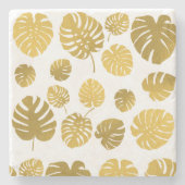 Modern Gold Monstera Tropical Leaves Pattern Stenen Onderzetter (Voorkant)