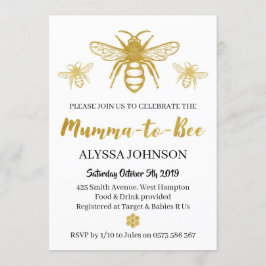 Modern Gold Mumma to Bee Baby shower Invitation Kaart