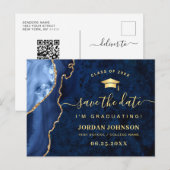 Modern Gold Navy Blue Afstuderen Save the Date Briefkaart (Voorkant / Achterkant)