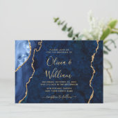 Modern Gold Navy Blue Marble Agate Wedding Kaart (Staand voorkant)