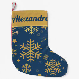 Modern Gold Navy Merry Winter Snowflake Kleine Kerstsok