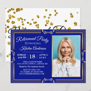 Modern Gold Navy Photo Retirement Party Invitation Kaart