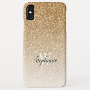 Modern Gold Ombre Faux Glitter Monogram iPhone XS Max Hoesje