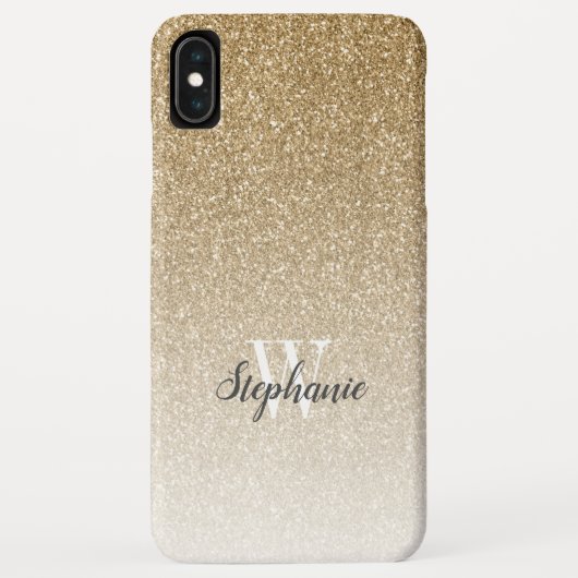 Modern Gold Ombre Faux Glitter Monogram Case-Mate iPhone Case (Achterkant)